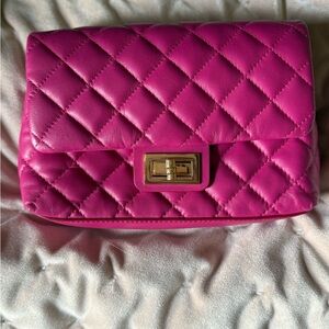 Pink Quilted Leather Shoulder Bag